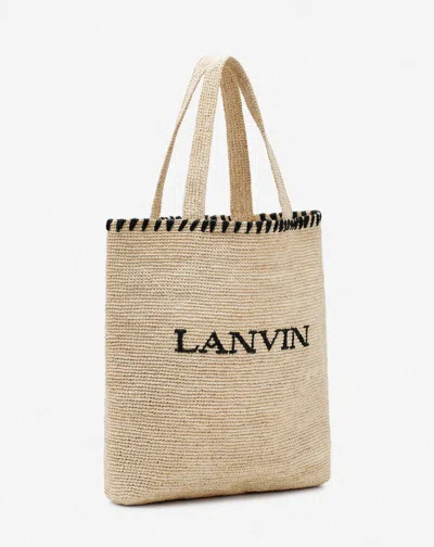 Lanvin Raffia Tote Bag Woven Texture In Blackwhite