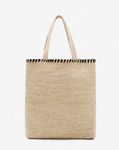 Lanvin Raffia Tote Bag Woven Texture In Blackwhite