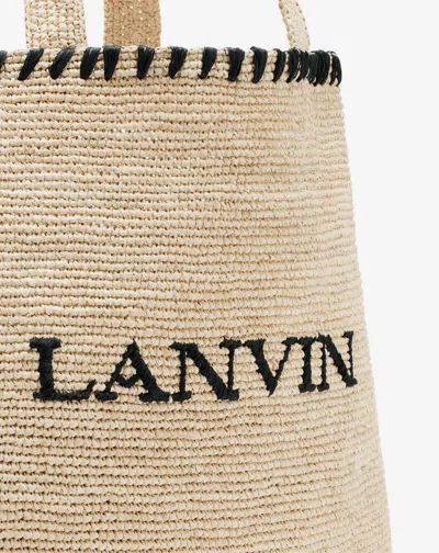 Lanvin Raffia Tote Bag Woven Texture In Blackwhite