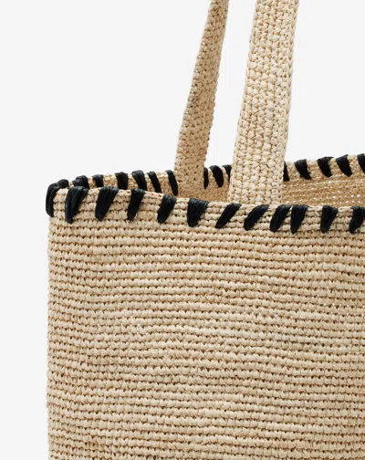 Lanvin Raffia Tote Bag Woven Texture In Blackwhite
