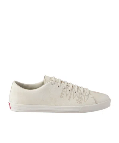 Prada Low Profile Round Toe Rubber Sole Sneakers In White