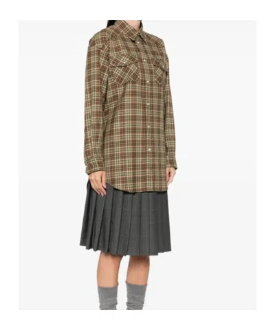 Miu Miu Checked Wool Long-sleeved Shirt In Multi