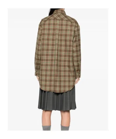 Miu Miu Checked Wool Long-sleeved Shirt In Multi