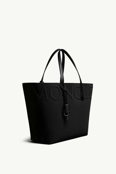 Moncler Leather Trimmed Tote Bag In Black
