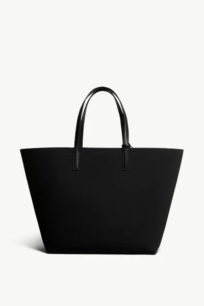 Moncler Leather Trimmed Tote Bag In Black