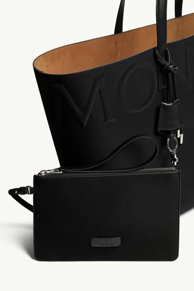 Moncler Leather Trimmed Tote Bag In Black