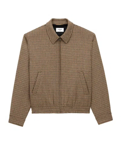 Saint Laurent Checked Zip-up Bomber Jacket In Brown