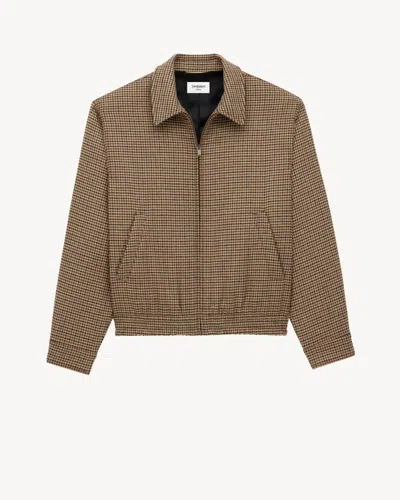 Saint Laurent Checked Zip-up Bomber Jacket In Brown