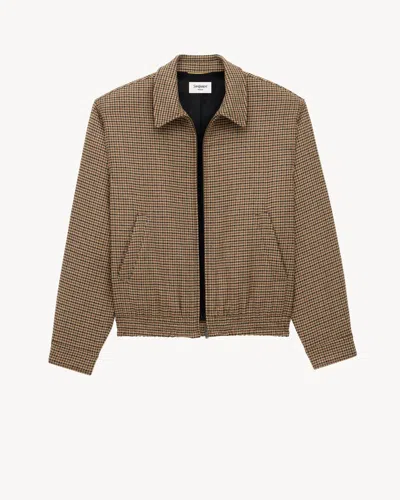 Saint Laurent Checked Zip-up Bomber Jacket In Brown