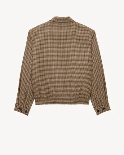 Saint Laurent Checked Zip-up Bomber Jacket In Brown