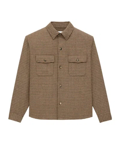 Saint Laurent Long Sleeve Checkered Overshirt Chest Pockets In Brown