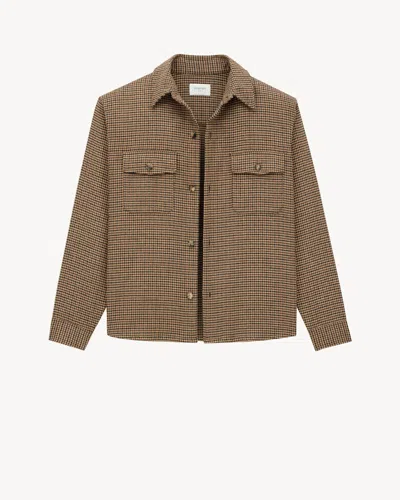 Saint Laurent Long Sleeve Checkered Overshirt Chest Pockets In Brown