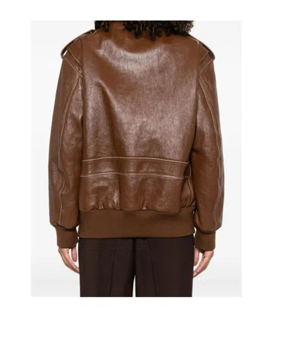 Prada Shearling-collar Leather Jacket In Brown