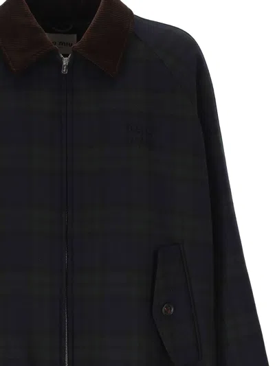 Miu Miu Cord-collar Checked Jacket In Black