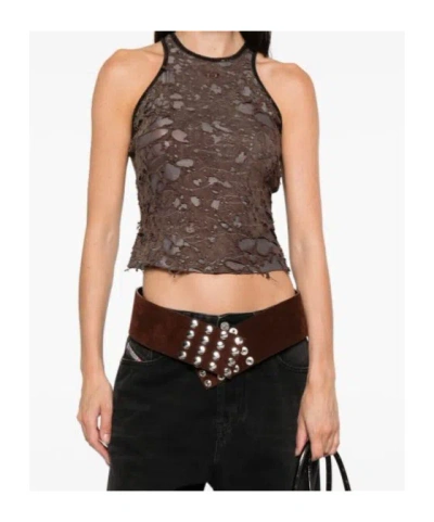 Diesel Tank Top In Destroyed Jersey In Brown