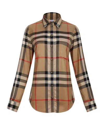 Burberry Check Pattern Collared Neck Cuffed Long Sleeves In Brown