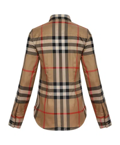 Burberry Check Pattern Collared Neck Cuffed Long Sleeves In Brown