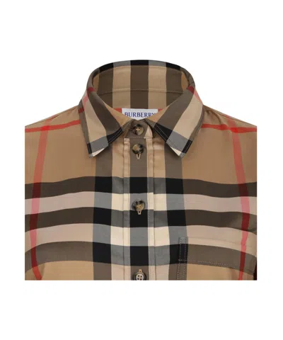 Burberry Check Pattern Collared Neck Cuffed Long Sleeves In Brown