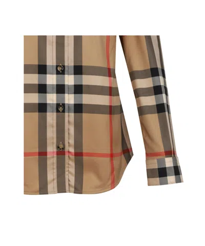 Burberry Check Pattern Collared Neck Cuffed Long Sleeves In Brown