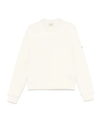 Moncler Crew Neck Sweatshirt Long Sleeves Ribbed Trims In White