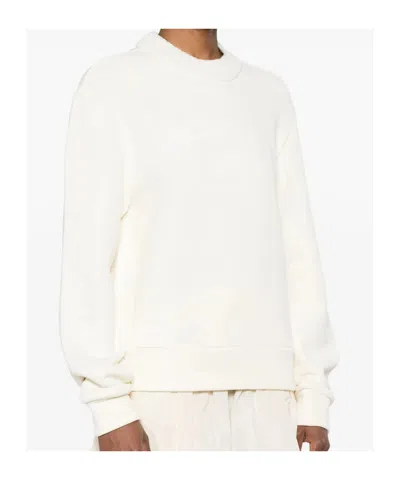 Moncler Crew Neck Sweatshirt Long Sleeves Ribbed Trims In White