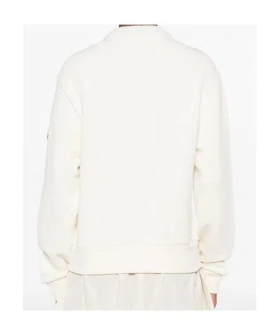 Moncler Crew Neck Sweatshirt Long Sleeves Ribbed Trims In White