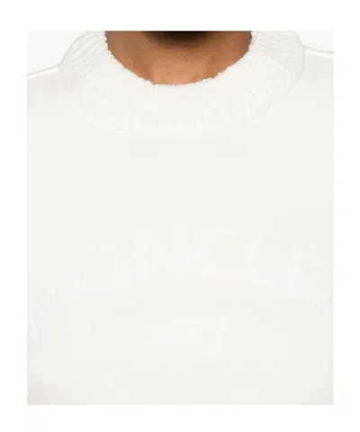 Moncler Crew Neck Sweatshirt Long Sleeves Ribbed Trims In White