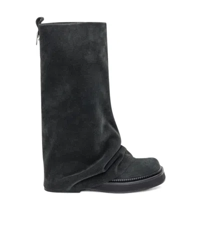 Attico Slouch Suede Knee-high Boots In Gray