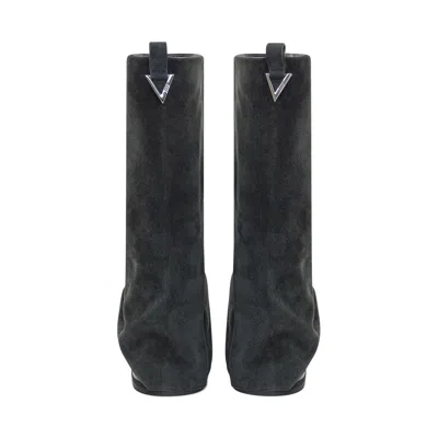 Attico Slouch Suede Knee-high Boots In Gray