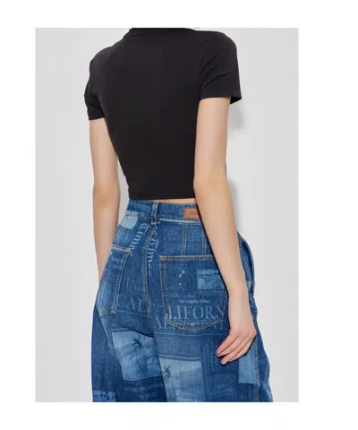 Palm Angels Cropped Black And White Logo T-shirt In Brown