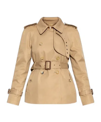 Chloé Short Trench Coat In Cotton Gabardine In Brown