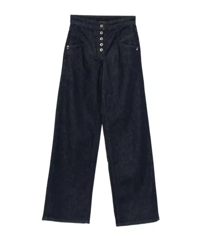 Patrizia Pepe High-waisted Wide-leg Pants With Button Front In Blue