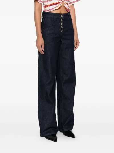 Patrizia Pepe High-waisted Wide-leg Pants With Button Front In Blue