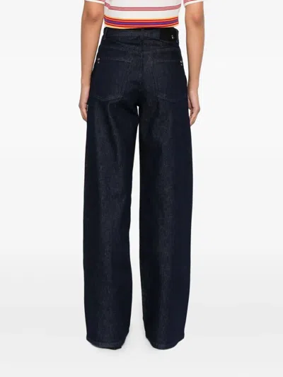Patrizia Pepe High-waisted Wide-leg Pants With Button Front In Blue