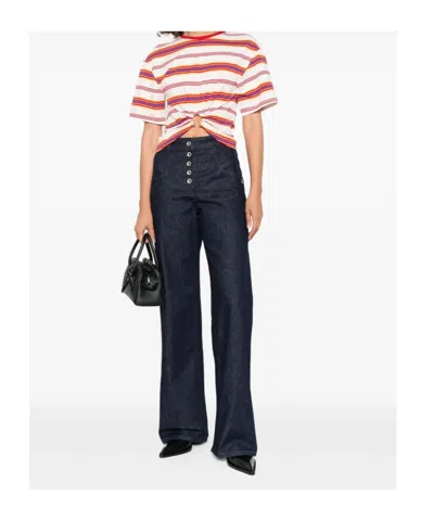 Patrizia Pepe High-waisted Wide-leg Pants With Button Front In Blue