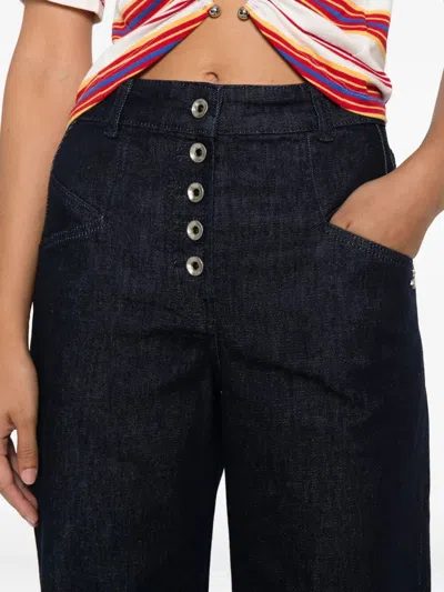 Patrizia Pepe High-waisted Wide-leg Pants With Button Front In Blue