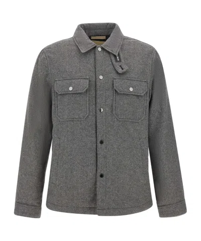 Woolrich Grey Patterned Wool Blend Overshirt With Classic Collar And Snap-button Fastening In Gray