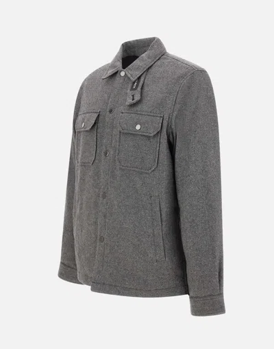Woolrich Grey Patterned Wool Blend Overshirt With Classic Collar And Snap-button Fastening In Gray