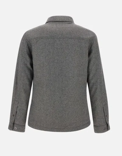 Woolrich Grey Patterned Wool Blend Overshirt With Classic Collar And Snap-button Fastening In Gray