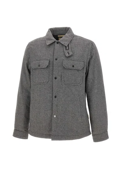 Woolrich Grey Patterned Wool Blend Overshirt With Classic Collar And Snap-button Fastening In Gray