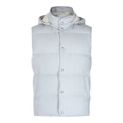 Eleventy Hooded Padded Sleeveless Jackets With Side Pockets In Blue