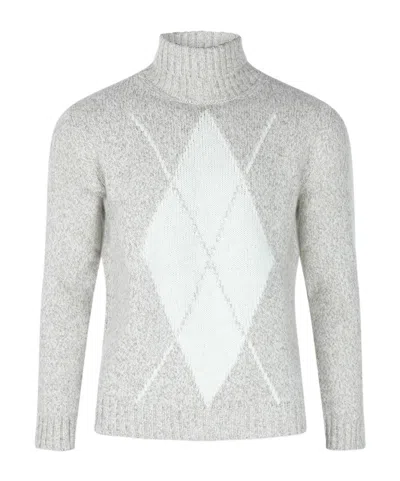 Eleventy Argyle Pattern Crewneck Sweater In White