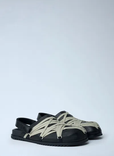 Rick Owens Crisscross Black Leather Sandals With Ankle Strap In Black