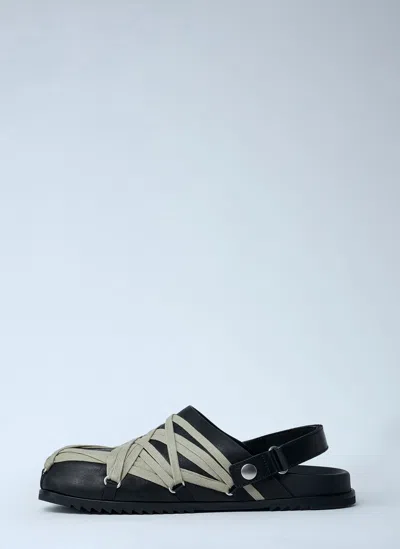 Rick Owens Crisscross Black Leather Sandals With Ankle Strap In Black