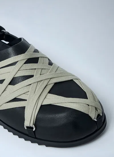 Rick Owens Crisscross Black Leather Sandals With Ankle Strap In Black