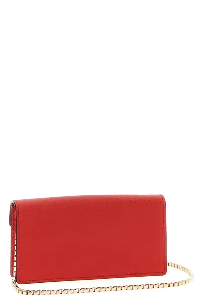 Valextra Chain Strap Rectangular Clutch With Textured Finish In Red