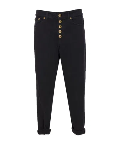 Dondup High-waisted Tailored Pants With Button-up Front And Rolled Cuffs In Black