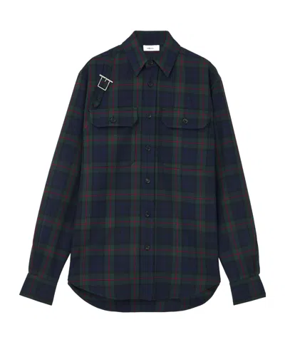 Alexander Mcqueen Classic Tartan Shirt With Metal Buckle Detail And Relaxed Fit In Blue