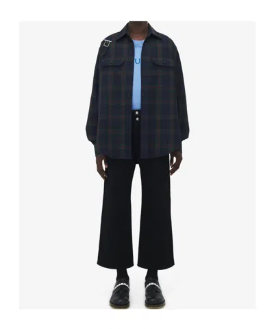 Alexander Mcqueen Classic Tartan Shirt With Metal Buckle Detail And Relaxed Fit In Blue