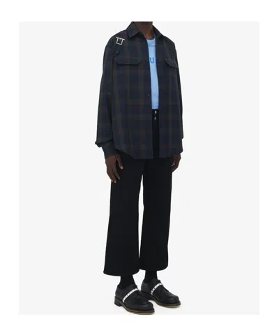 Alexander Mcqueen Classic Tartan Shirt With Metal Buckle Detail And Relaxed Fit In Blue